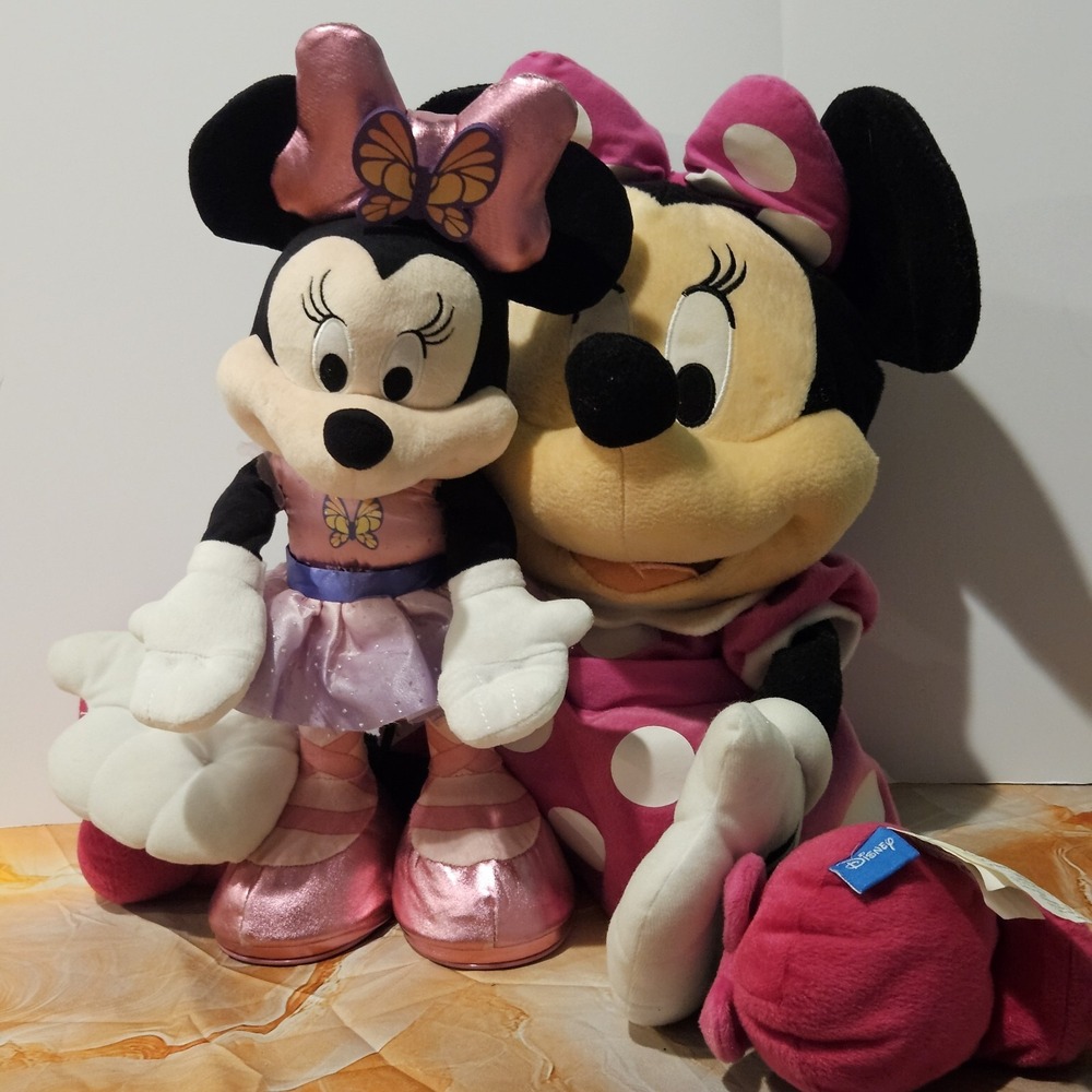 Disney Minnie Mouse Plush Lot 2 26" Pink Polka Dot + Ballerina Lights Talks